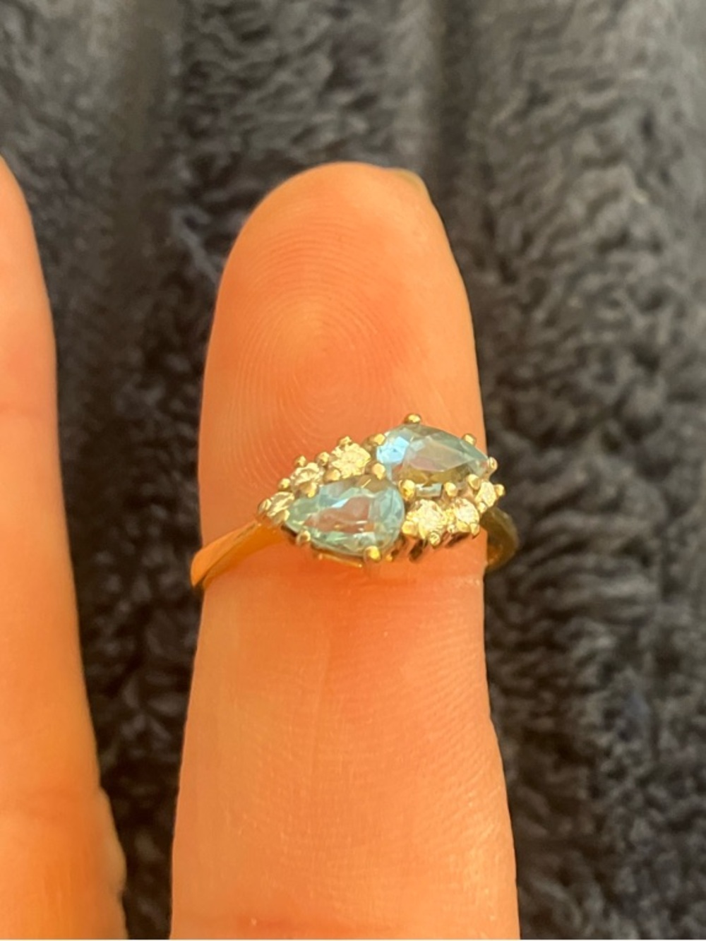 Vintage Gold Teardrop Blue Aquamarine Cluster Engagement Ring